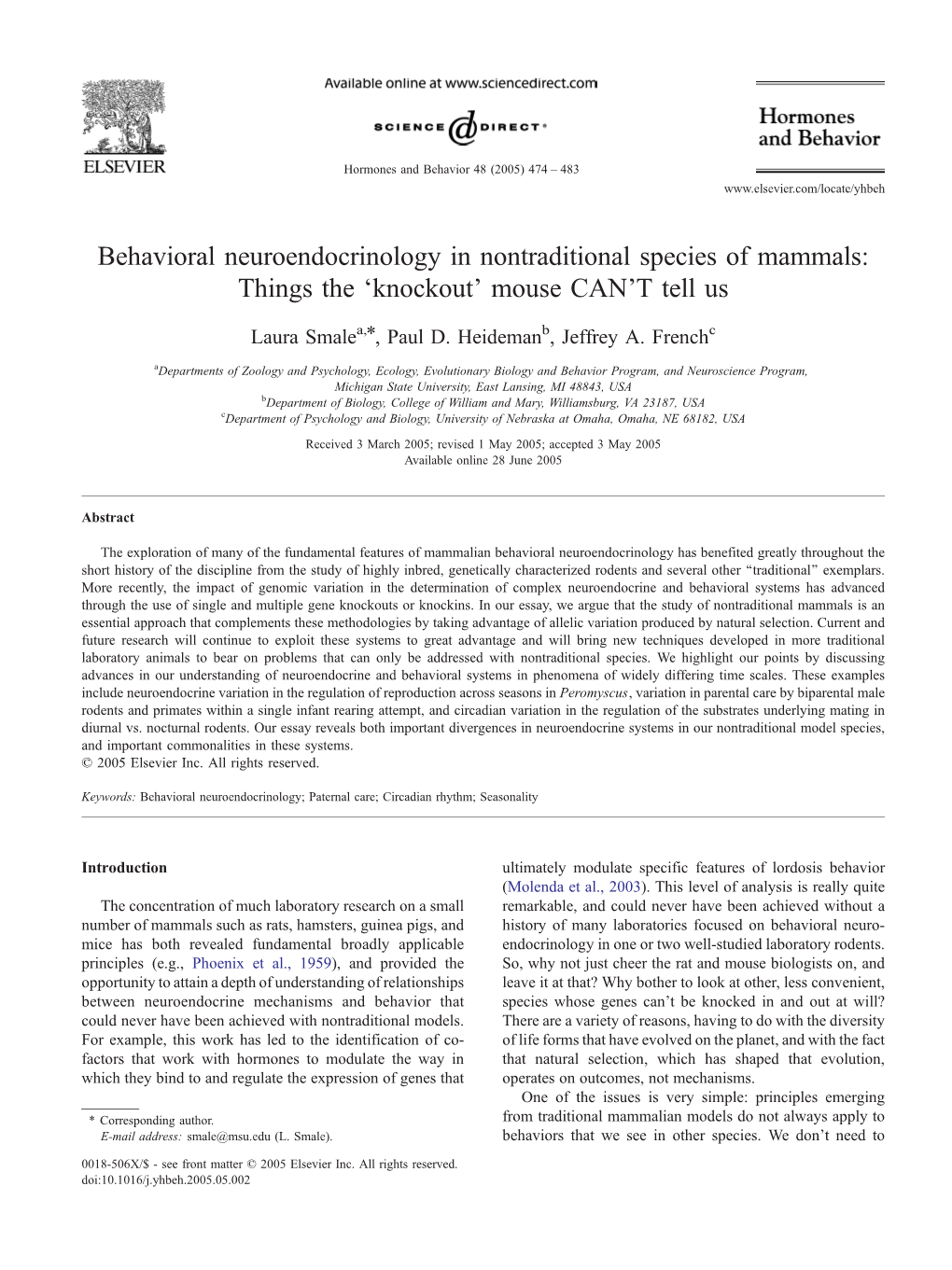 Behavioral Neuroendocrinology in Nontraditional Species of Mammals: Things the Fknockout Mouse CAN’T Tell Us