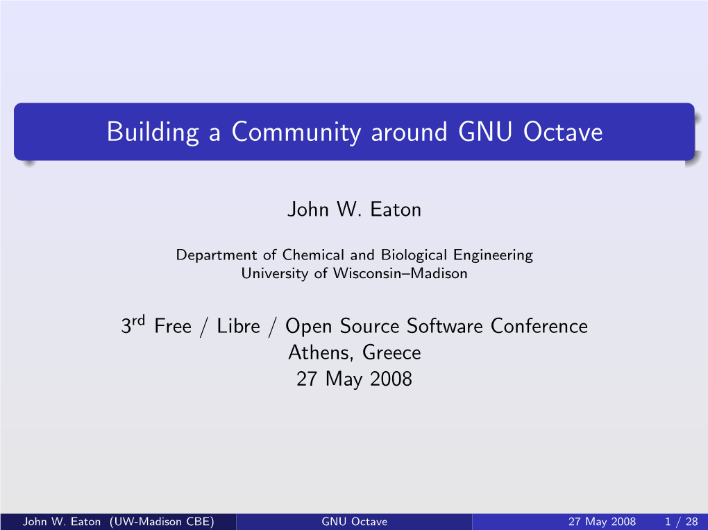 Building a Community Around GNU Octave