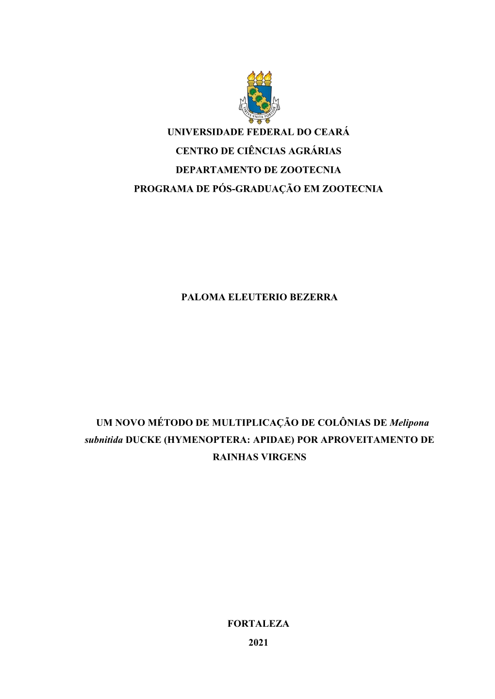 Universidade Federal Do Ceará Centro De Ciências Agrárias Departamento De Zootecnia Programa De Pós-Graduação Em Zootecnia