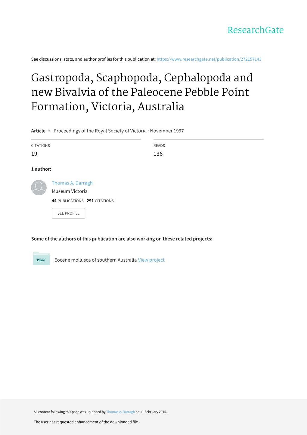 Gastropoda, Scaphopoda, Cephalopoda and New Bivalvia of the Paleocene Pebble Point Formation, Victoria, Australia