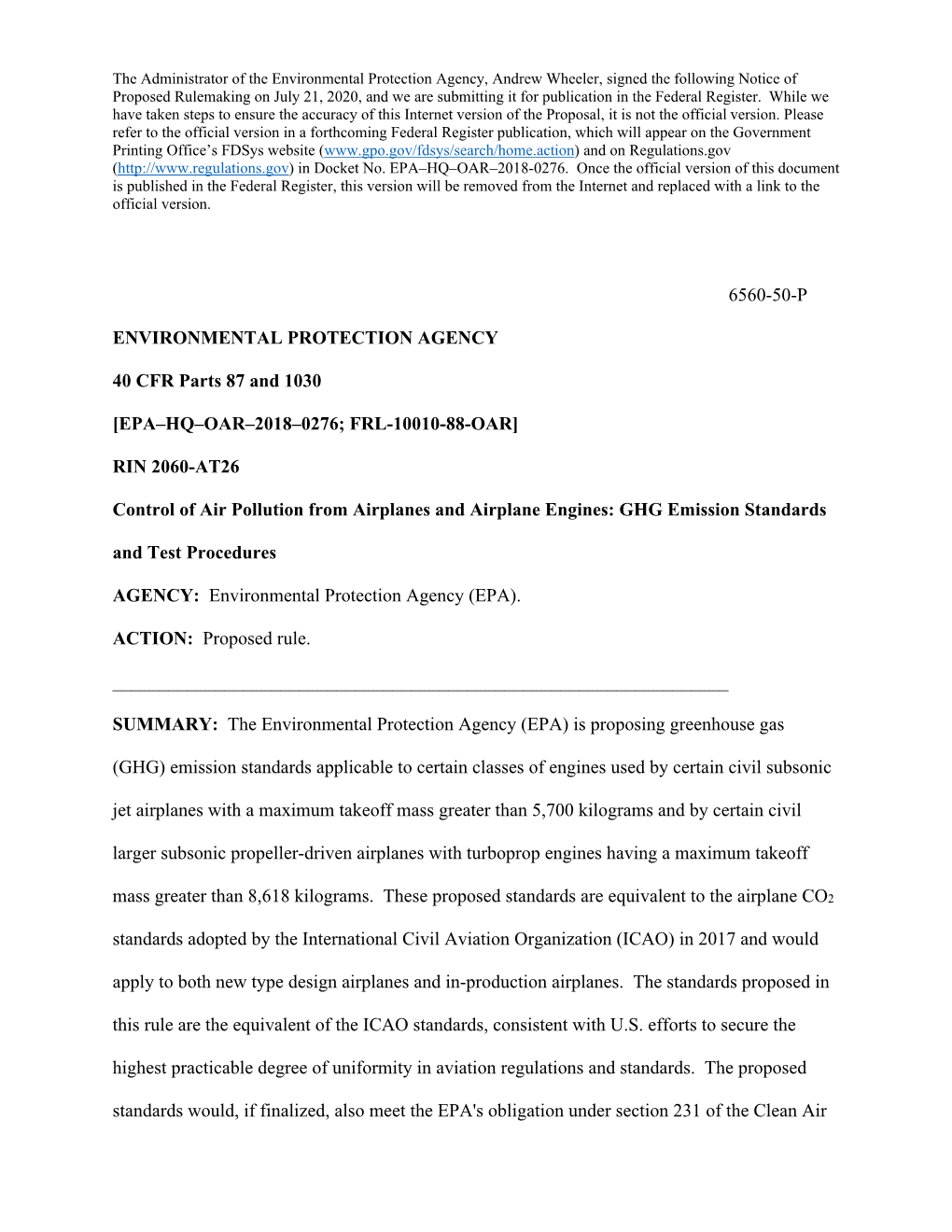 Proposed Rulemaking on July 21, 2020, and We Are Submitting It for Publication in the Federal Register