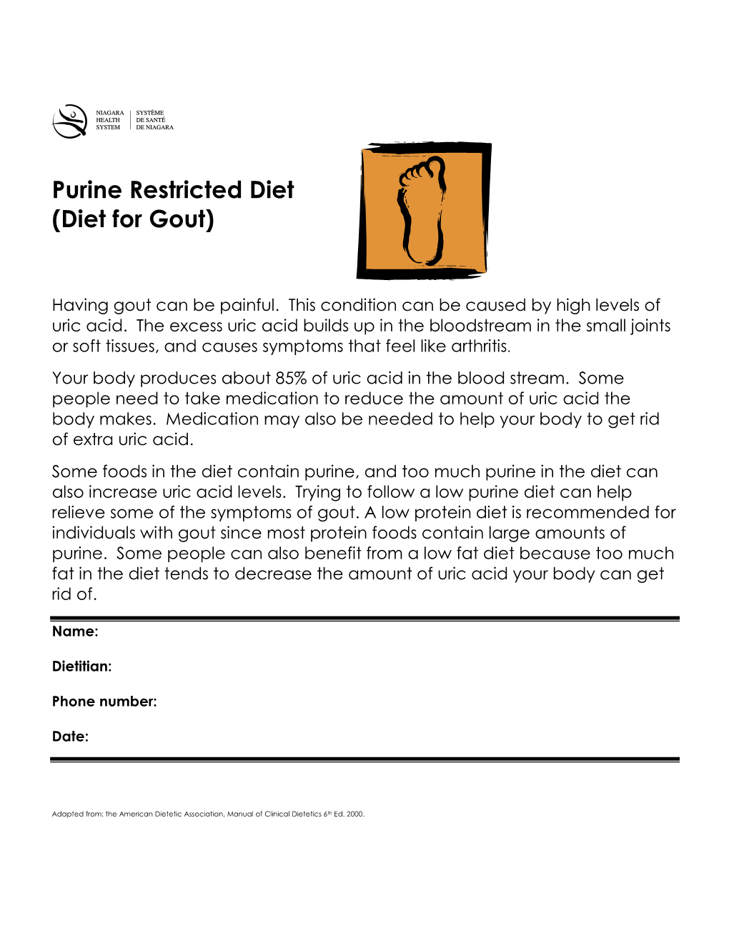 Purine Restricted Diet (Diet for Gout)