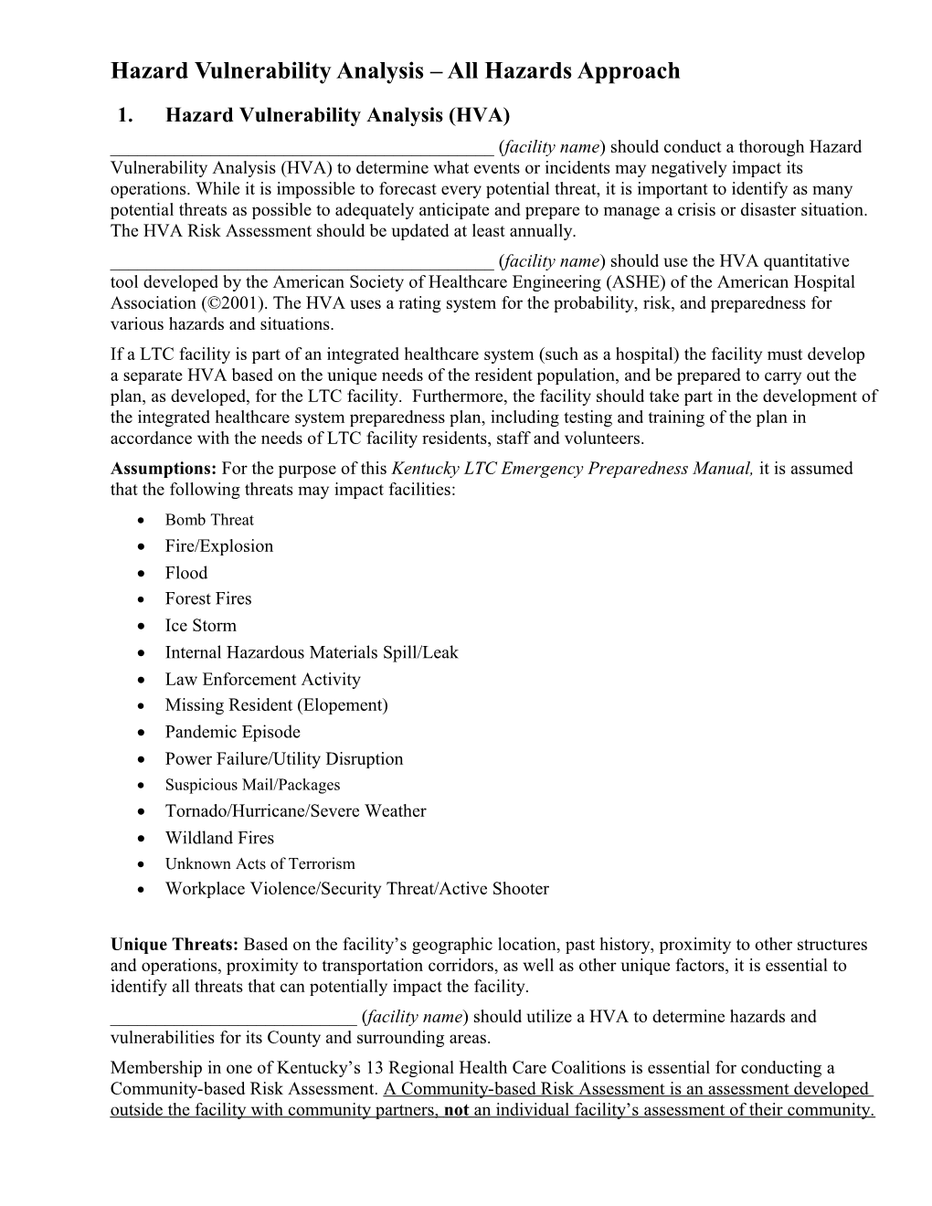 Hazard Vulnerability Analysis All Hazards Approach