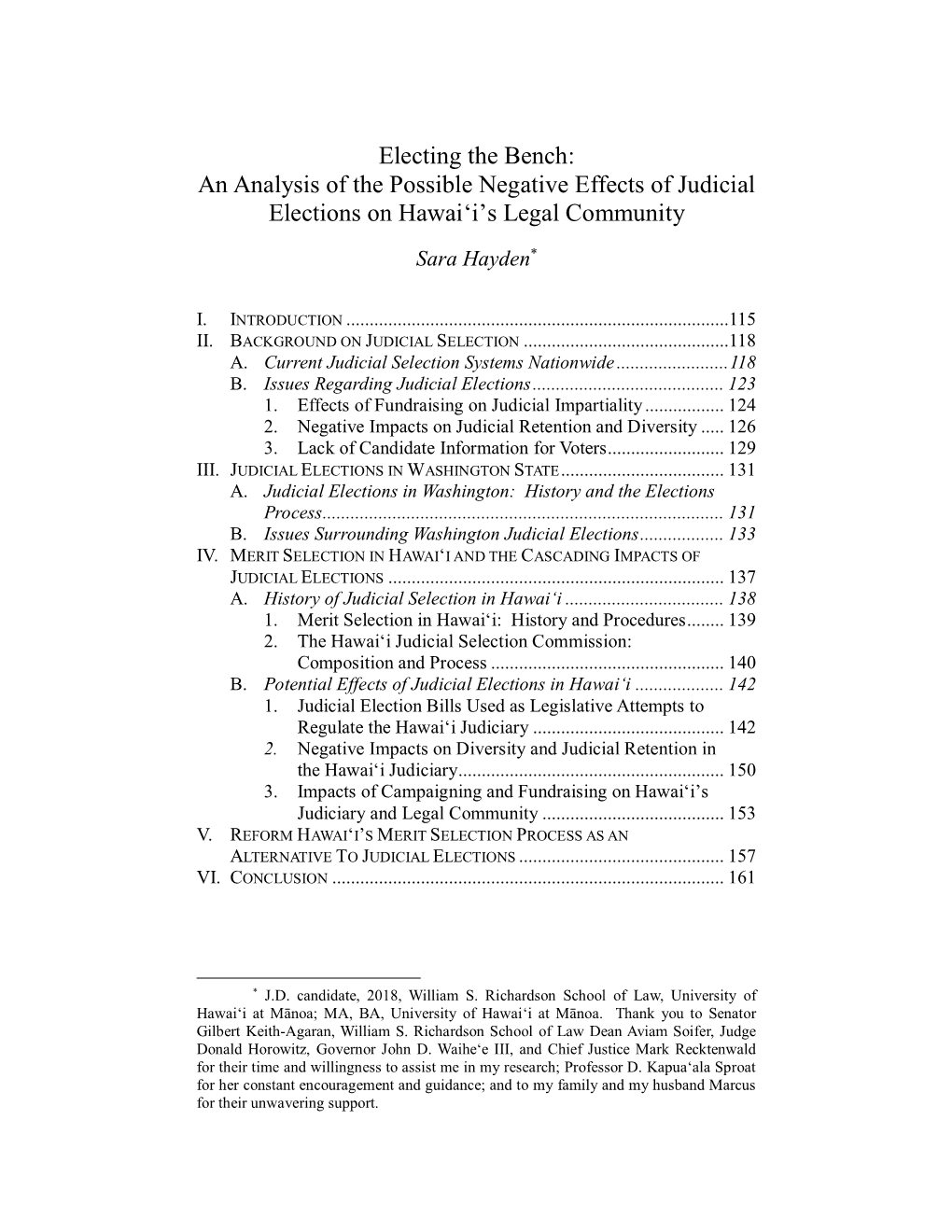 An Analysis of the Possible Negative Effects of Judicial Elections on Hawaiʻi’S Legal Community