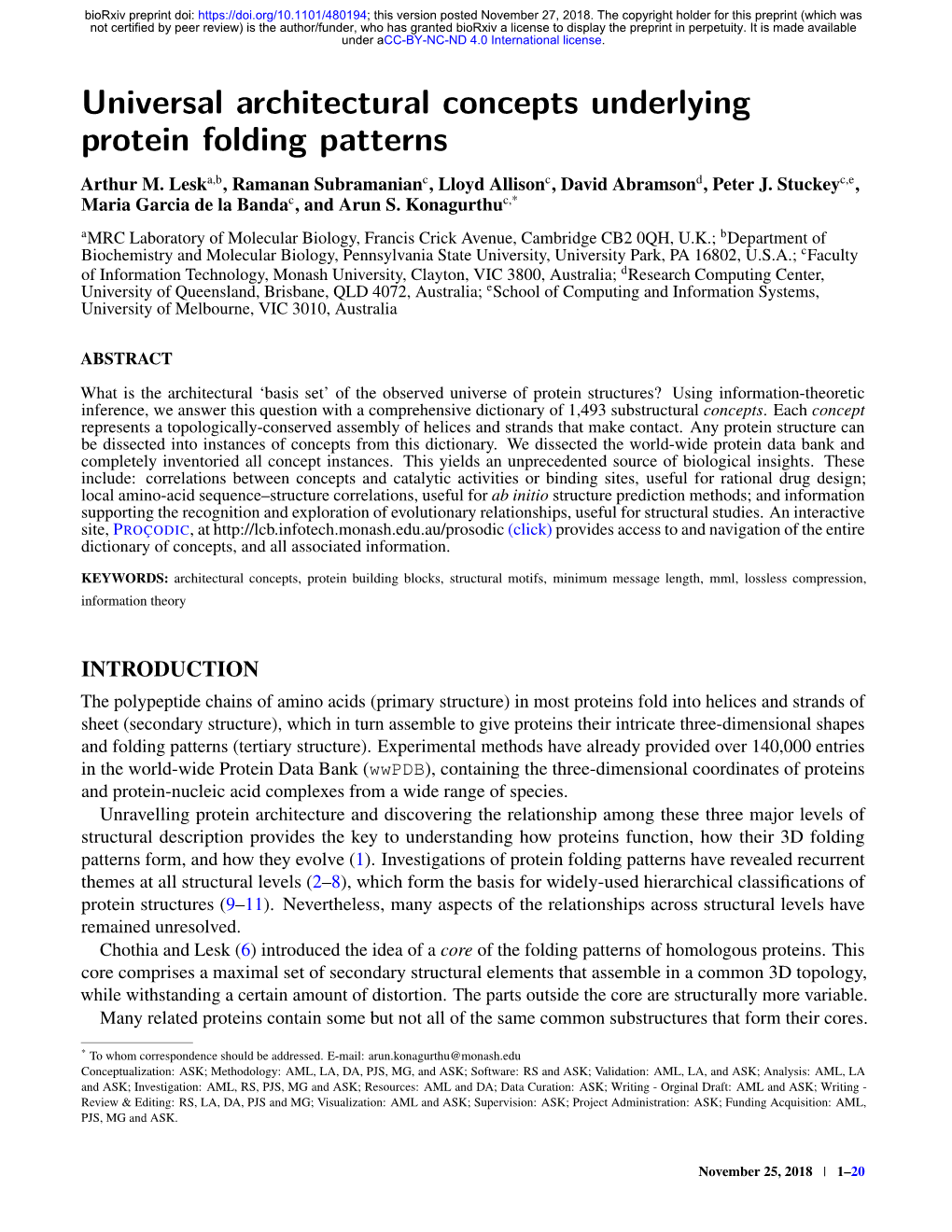 Universal Architectural Concepts Underlying Protein Folding Patterns Arthur M