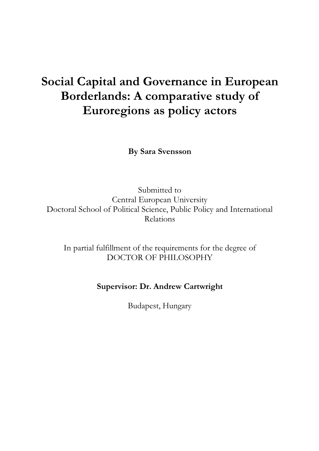 A Comparative Study of Euroregions As Policy Actors