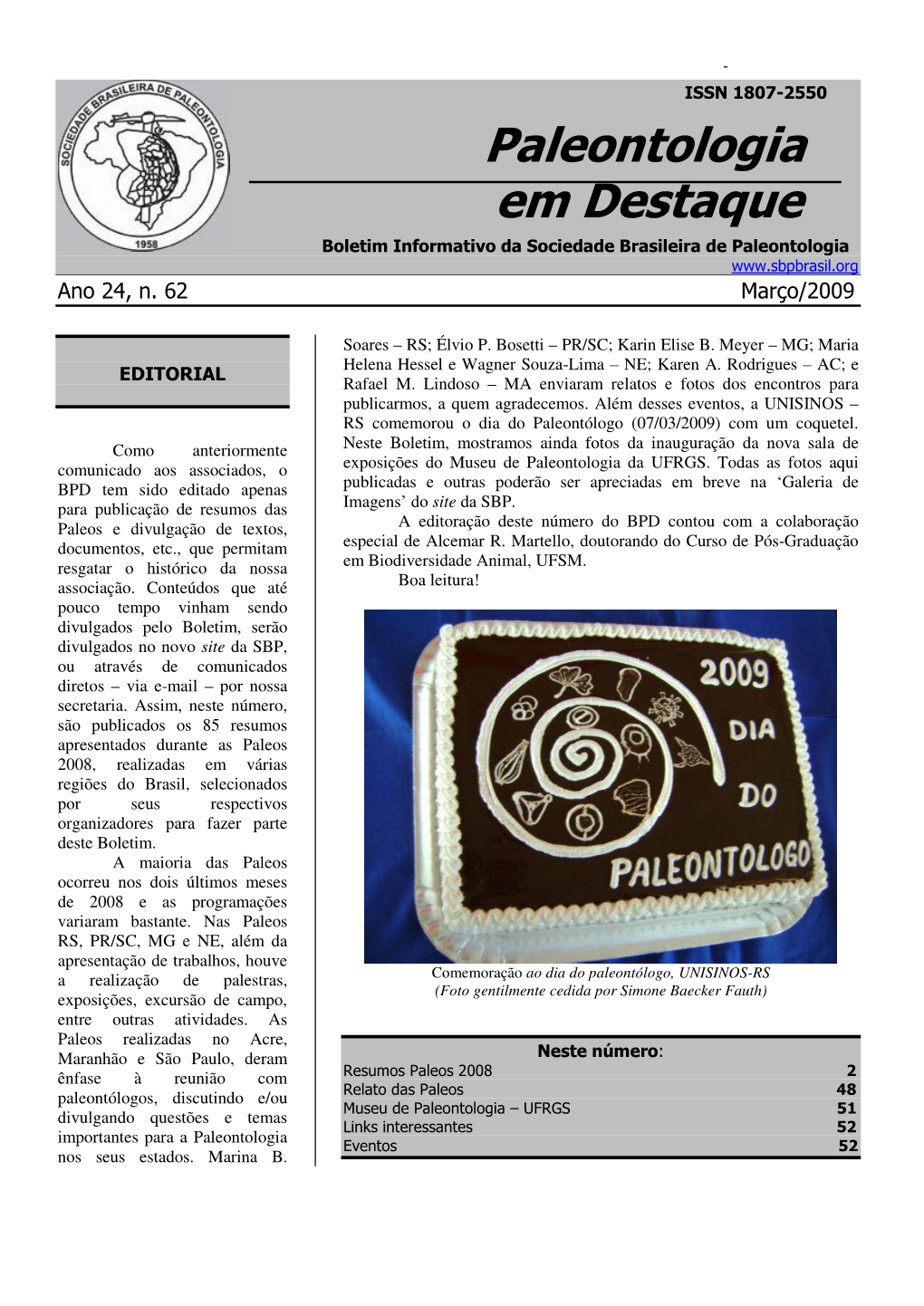 Paleontologia Em Destaque Boletim Informativo Da Sociedade Brasileira De Paleontologia Ano 24, N