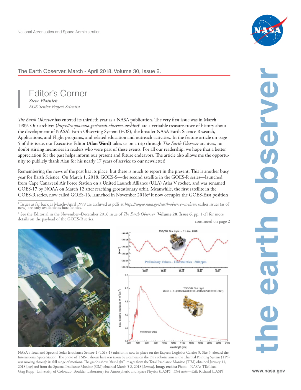 The Earth Observer. March-April 2018. Volume 30, 2