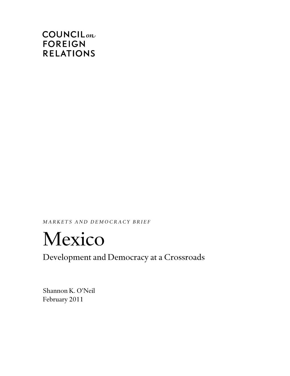 Mexico: Development and Democracy at a Crossroads