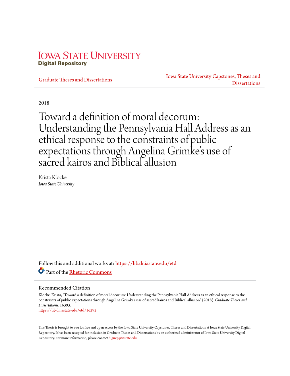 Toward a Definition of Moral Decorum: Understanding the Pennsylvania Hall Address As an Ethical Response to the Constraints of P