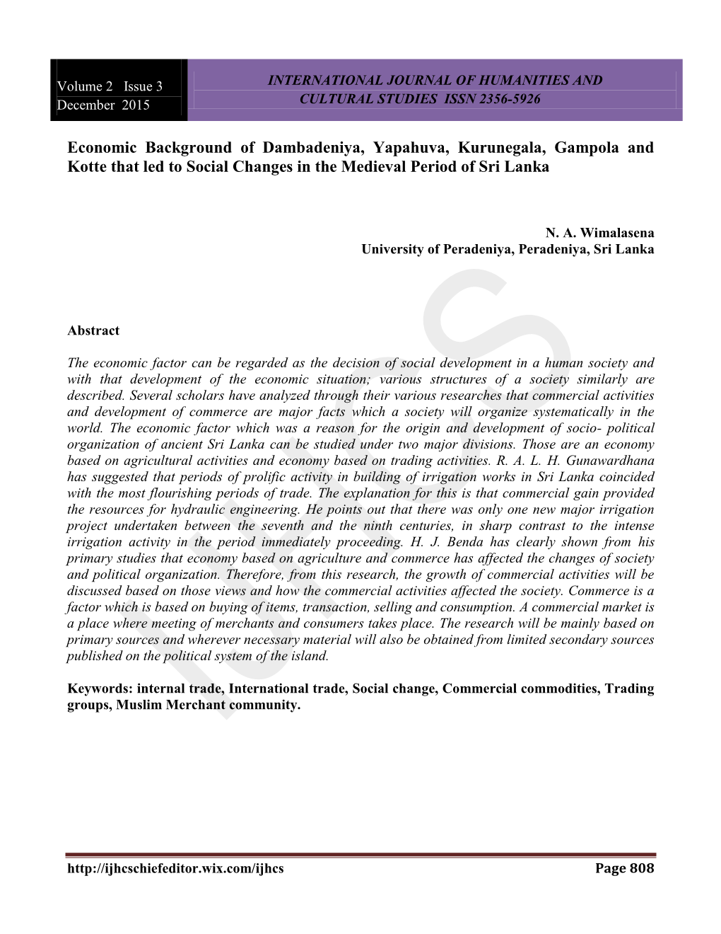 Economic Background of Dambadeniya, Yapahuva, Kurunegala, Gampola and Kotte That Led to Social Changes in the Medieval Period of Sri Lanka