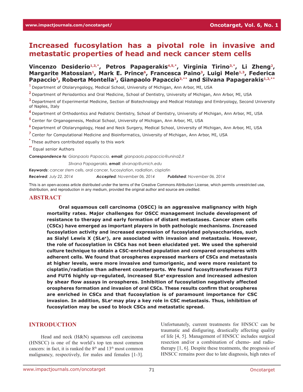 Increased Fucosylation Has a Pivotal Role in Invasive and Metastatic Properties of Head and Neck Cancer Stem Cells