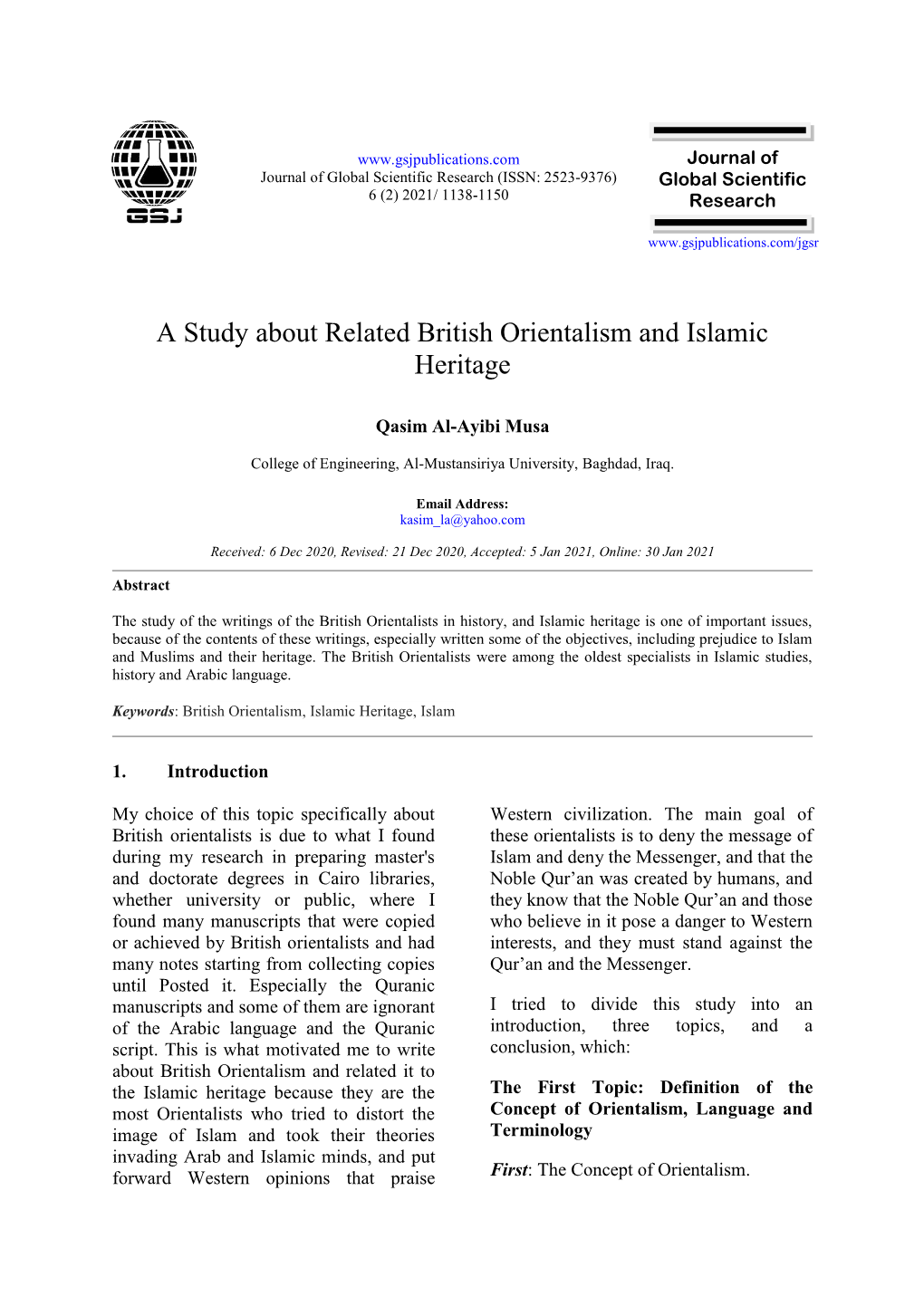 A Study About Related British Orientalism and Islamic Heritage