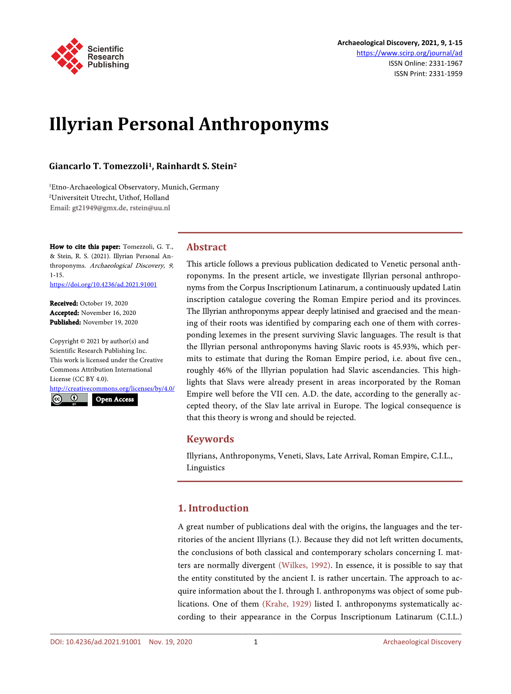 Illyrian Personal Anthroponyms