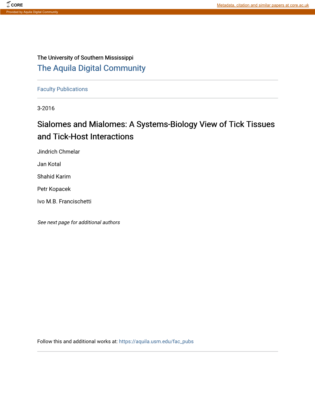 A Systems-Biology View of Tick Tissues and Tick-Host Interactions