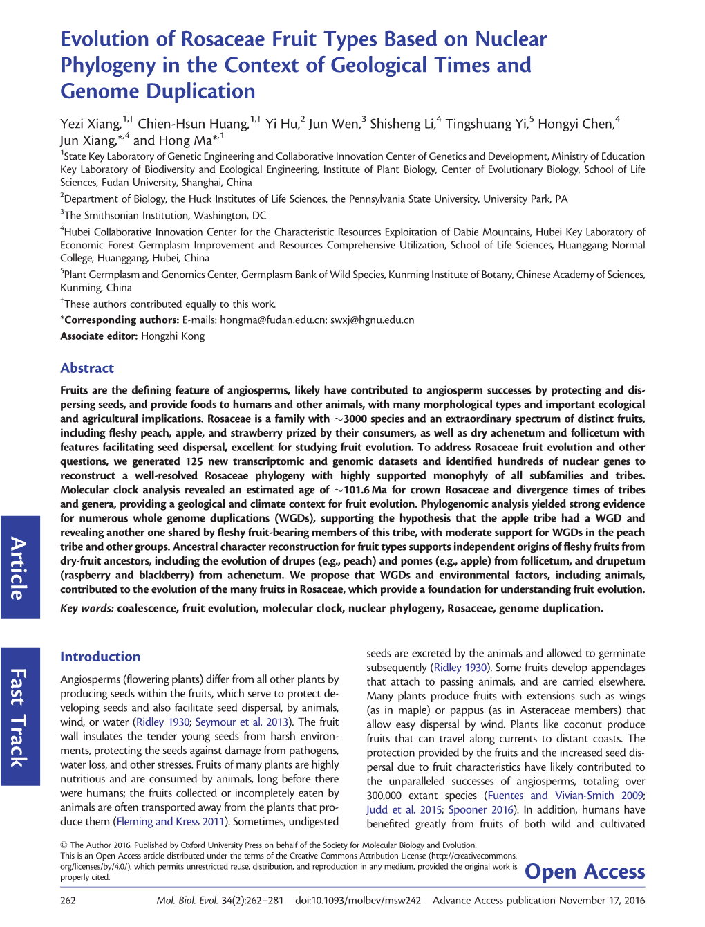 Evolution of Rosaceae Fruit Types Based on Nuclear Phylogeny in The