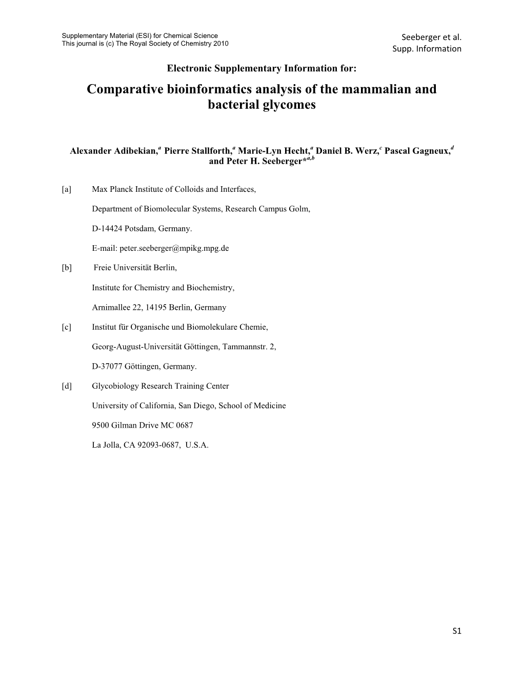 Comparative Bioinformatics Analysis of the Mammalian and Bacterial Glycomes