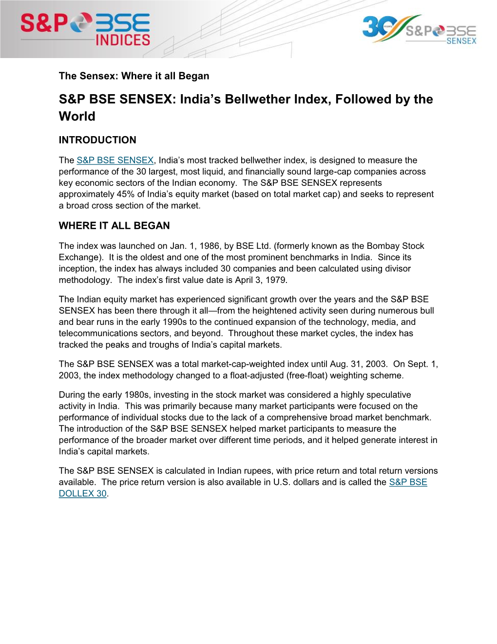 S&P BSE SENSEX: India's Bellwether Index, Followed by the World