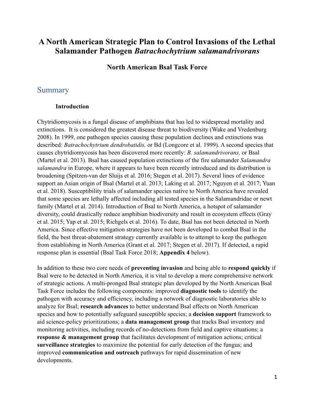 A North American Strategic Plan to Control Invasions of the Lethal Salamander Pathogen Batrachochytrium Salamandrivorans