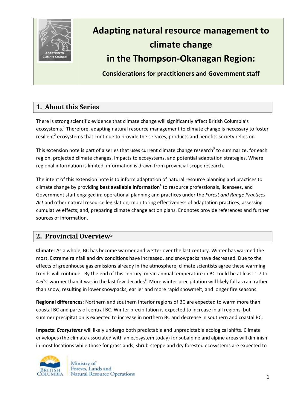 Adapting Natural Resource Management to Climate Change In