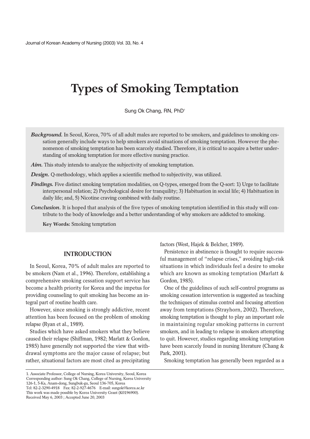 Types of Smoking Temptation