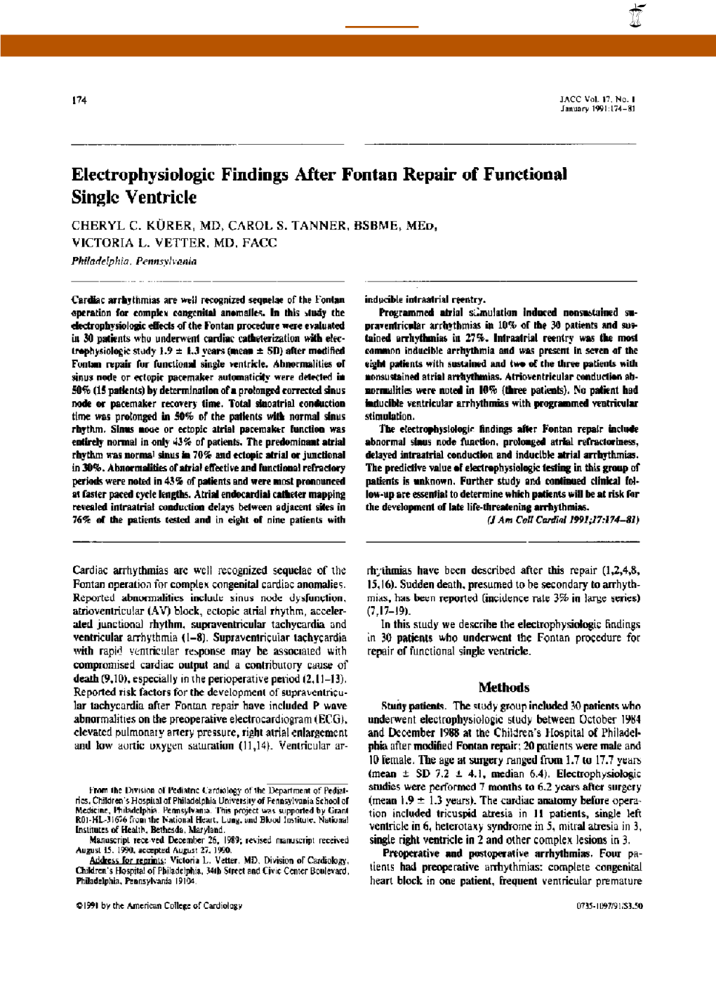 Electrophysiologic Findings After Fontan Repair of Functional Single Ventricle