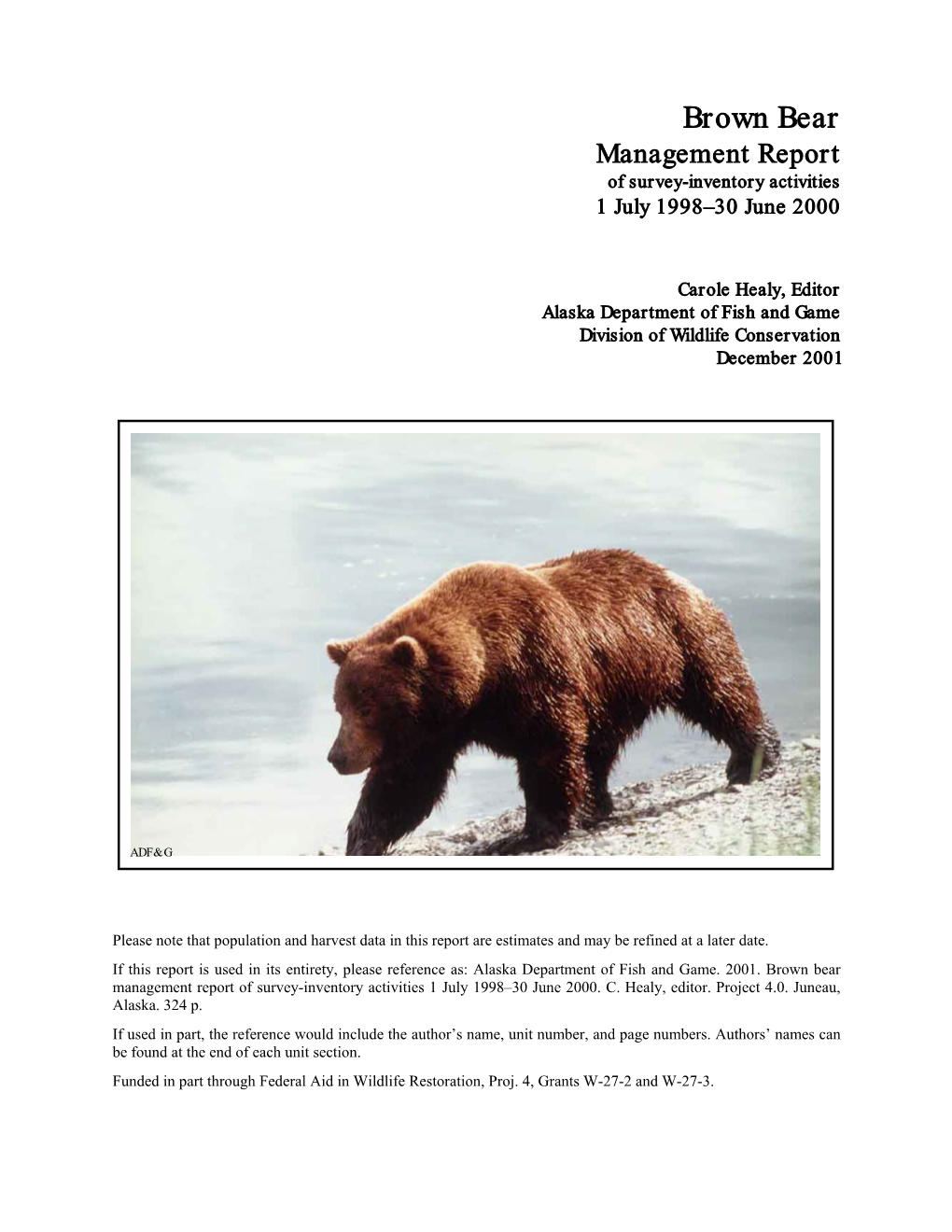 Brown Bear Management Rpt Alaska Dept Fish and Game Wildlife