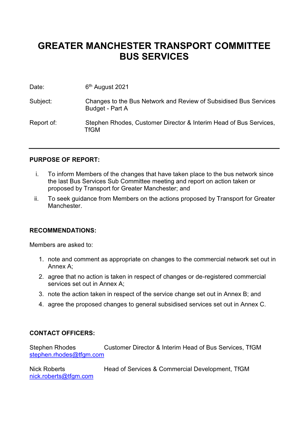 Forthcoming Changes to the Bus Network Part A