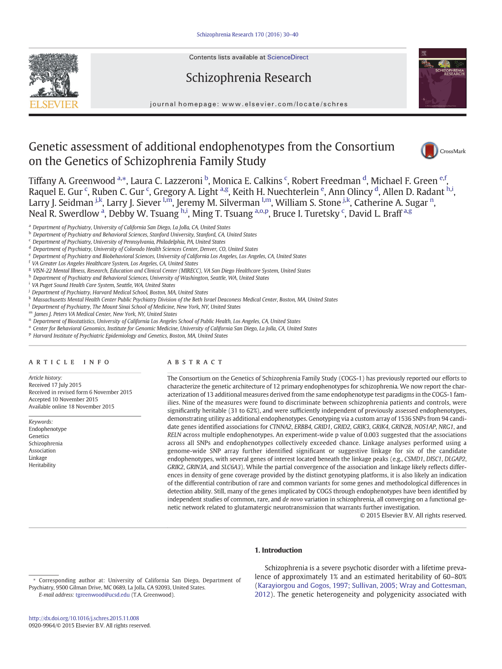 Schizophrenia Research 170 (2016) 30–40