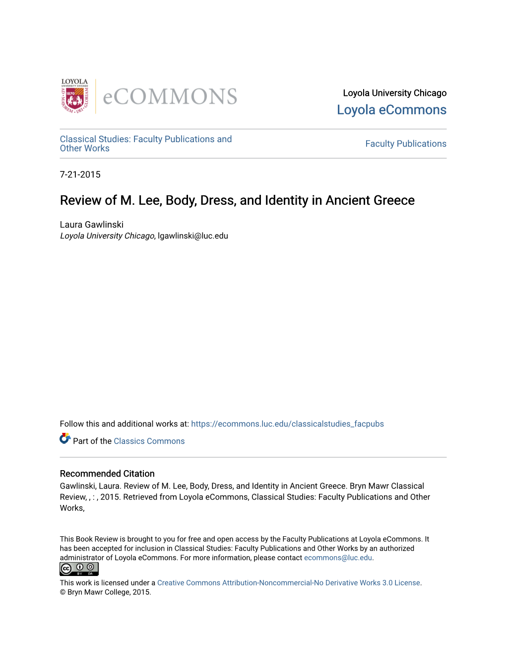 Review of M. Lee, Body, Dress, and Identity in Ancient Greece
