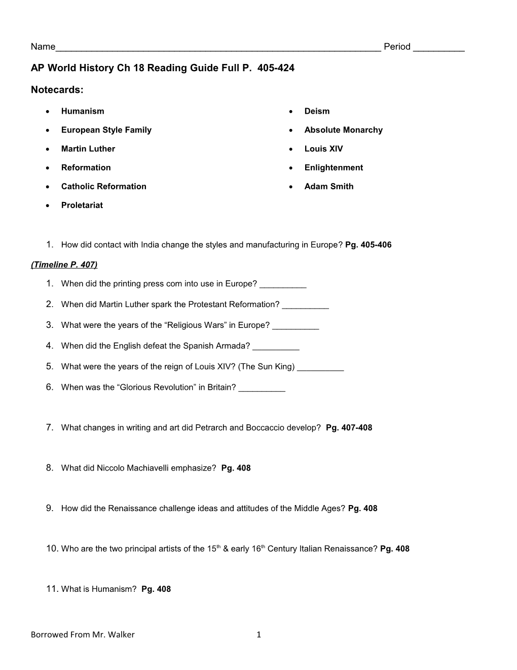 AP World History Ch 18 Reading Guide Full P. 405-424