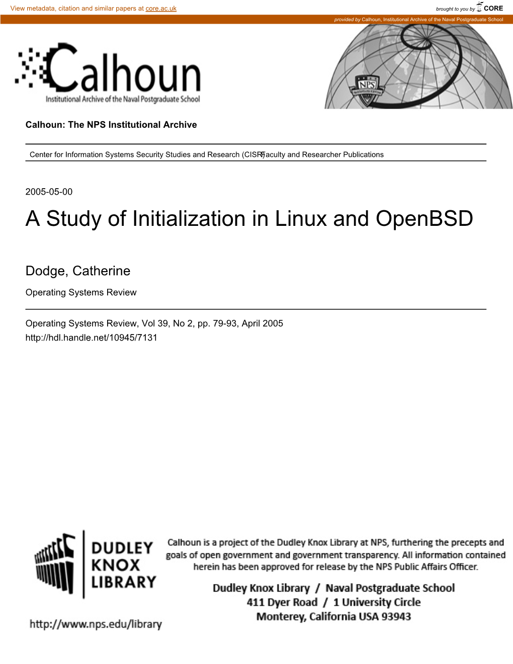 A Study of Initialization in Linux and Openbsd