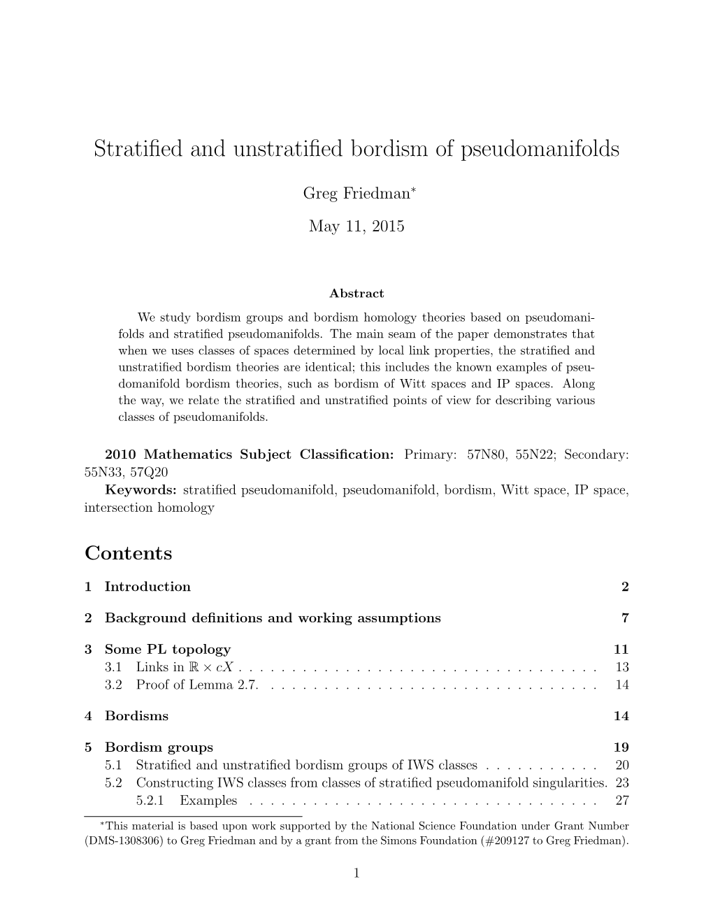 Stratified and Unstratified Bordism of Pseudomanifolds