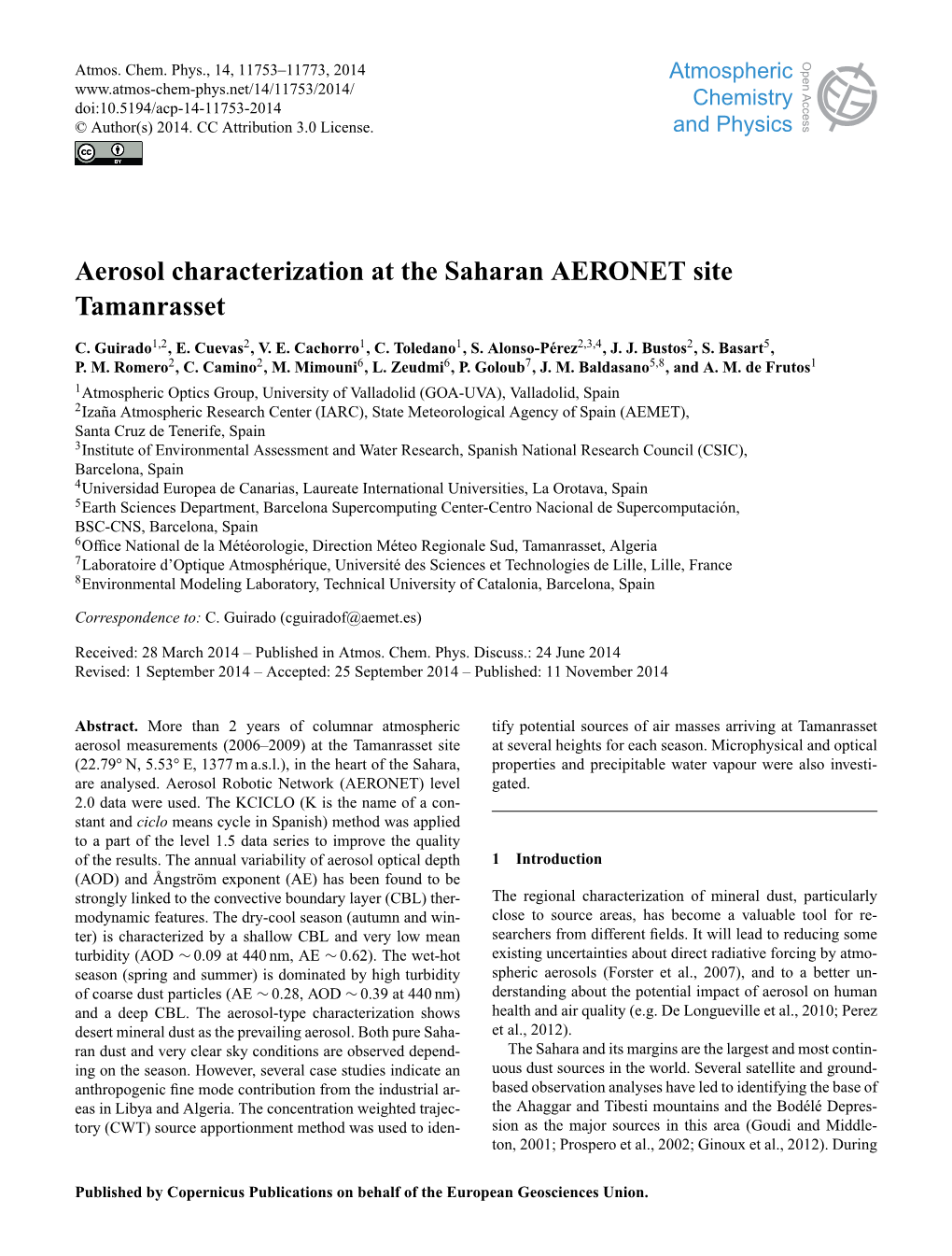 Atmos-Chem-Phys.Net/14/11753/2014/ Doi:10.5194/Acp-14-11753-2014 © Author(S) 2014