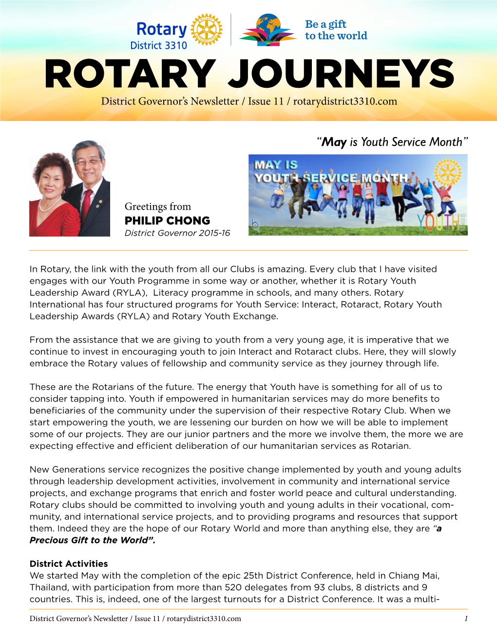 ROTARY JOURNEYS District Governor’S Newsletter / Issue 11 / Rotarydistrict3310.Com