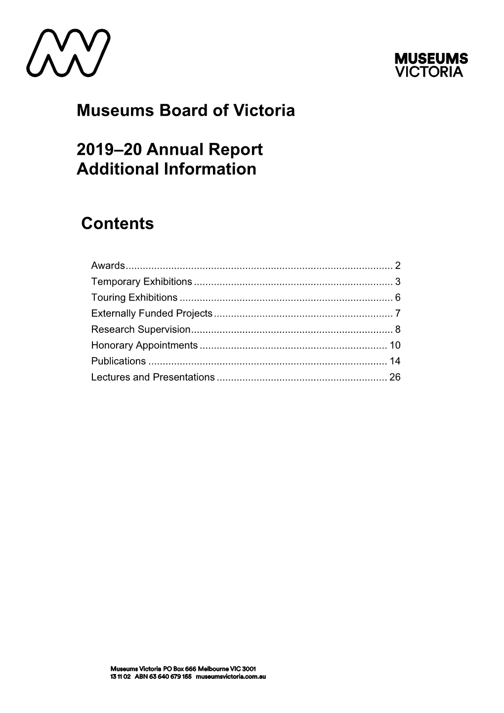 Museums Board of Victoria 2019–20 Annual Report Additional