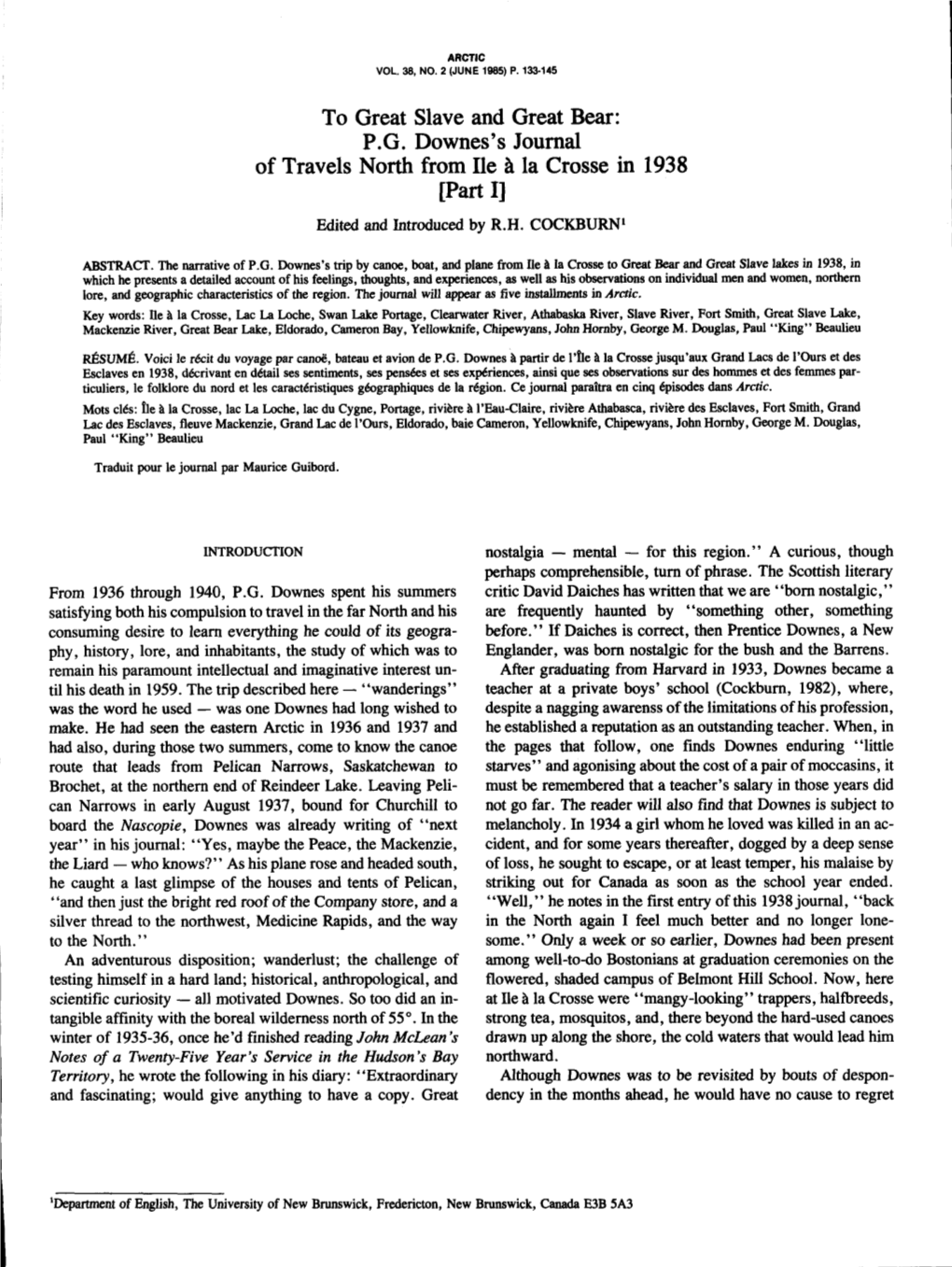 PG Downes's Journal of Travels North from Ile À La Crosse in 1938