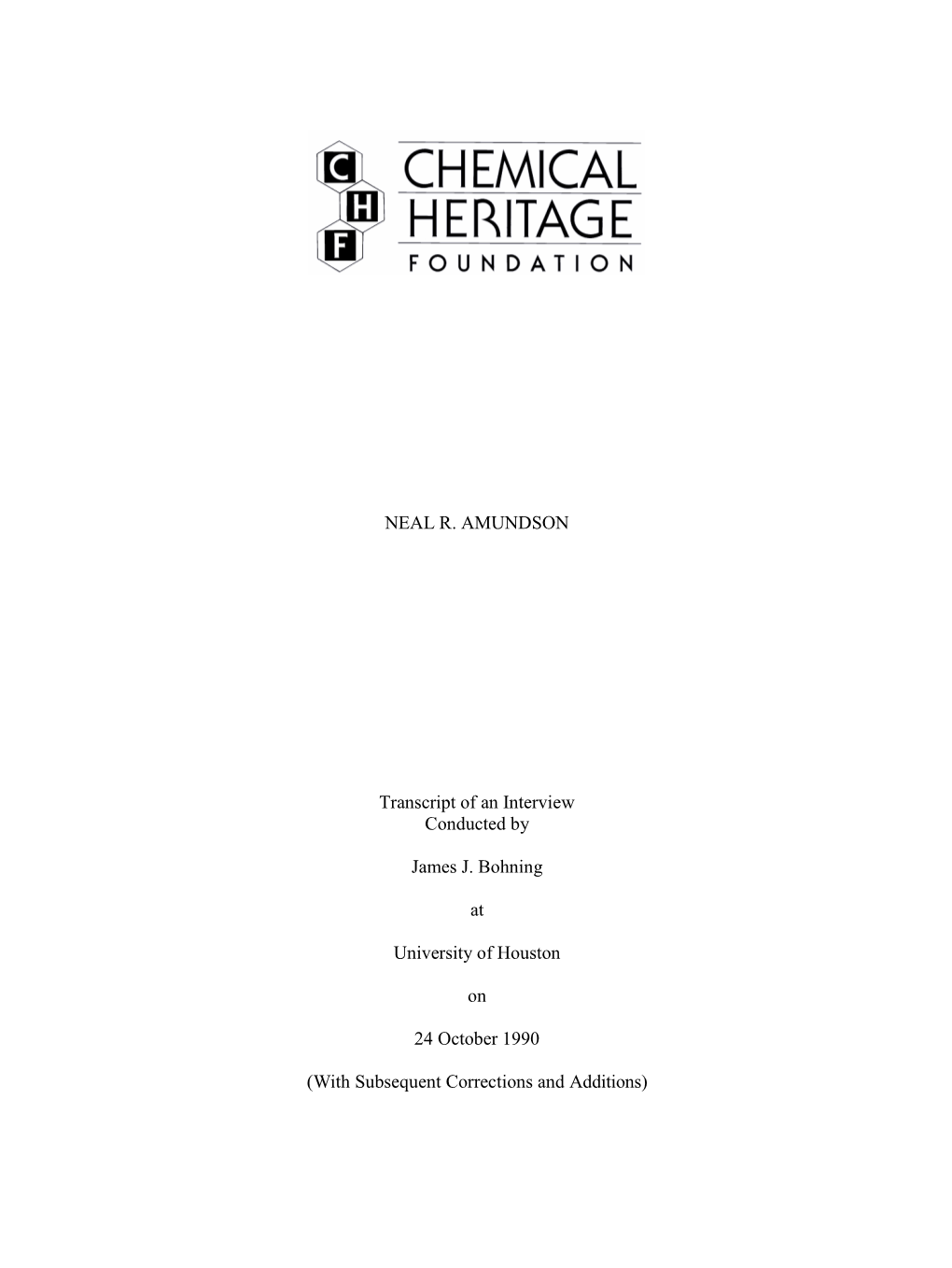 NEAL R. AMUNDSON Transcript of an Interview Conducted By