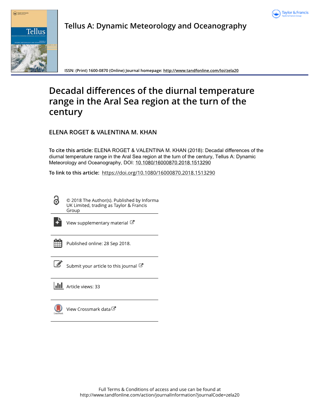 Decadal Differences of the Diurnal Temperature Range in the Aral Sea Region at the Turn of the Century