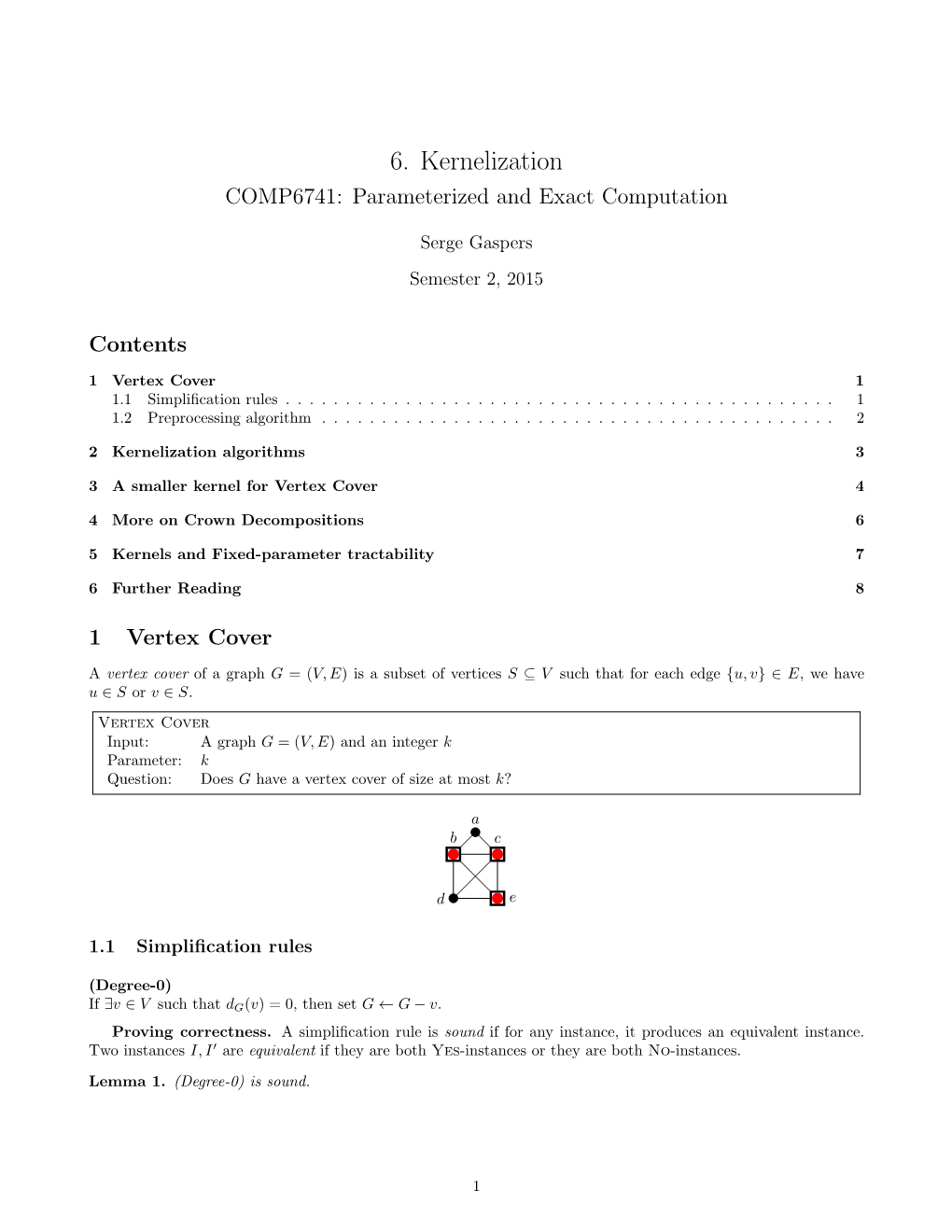 6. Kernelization COMP6741: Parameterized and Exact Computation