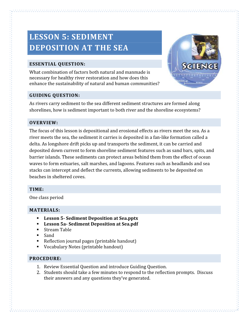 Lesson 5: Sediment Deposition at the Sea