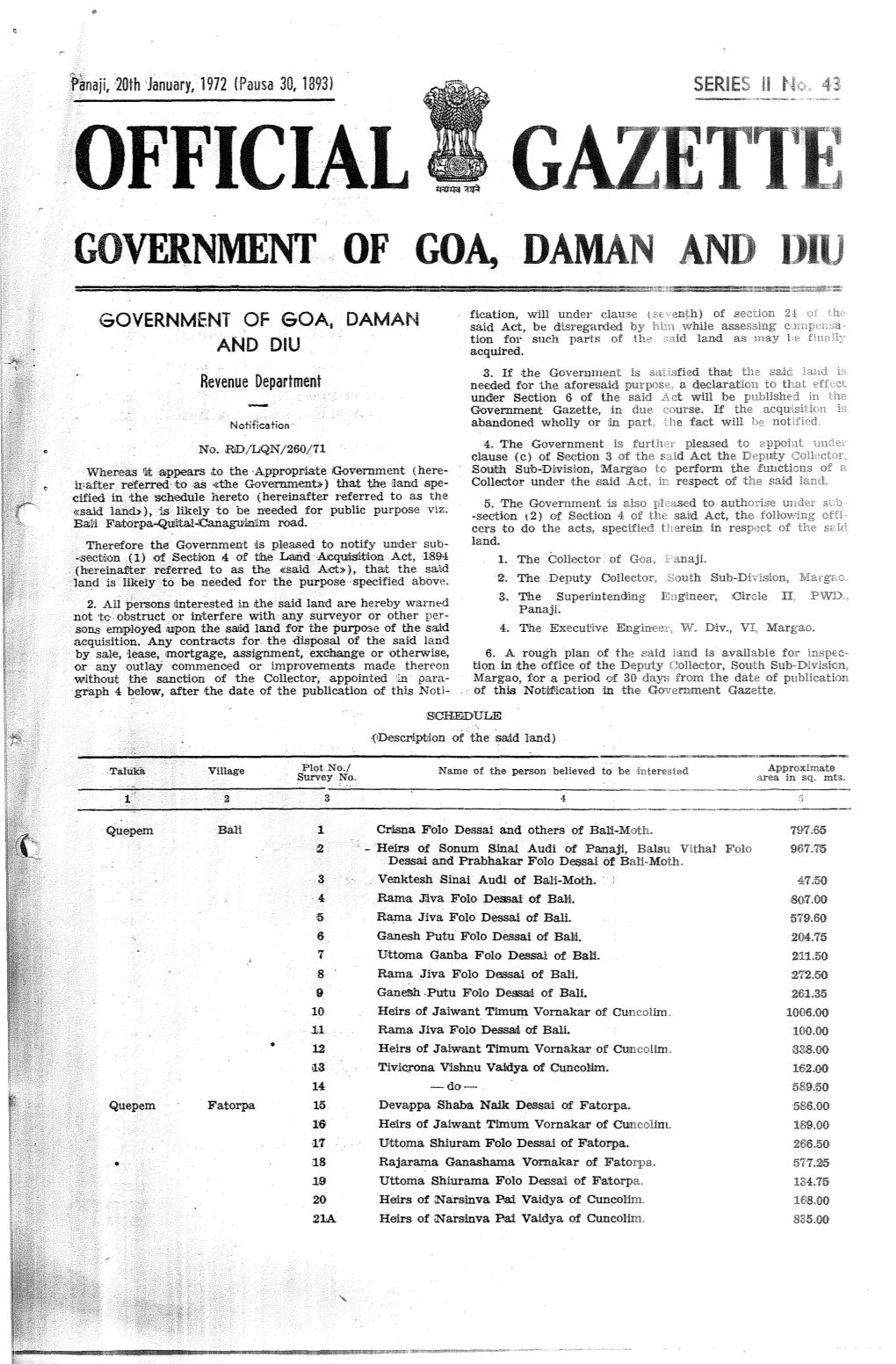 Official Government "Of Goa, D