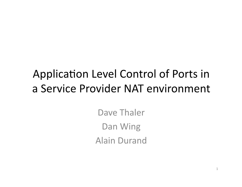 Applicason Level Control of Ports in a Service Provider NAT Environment