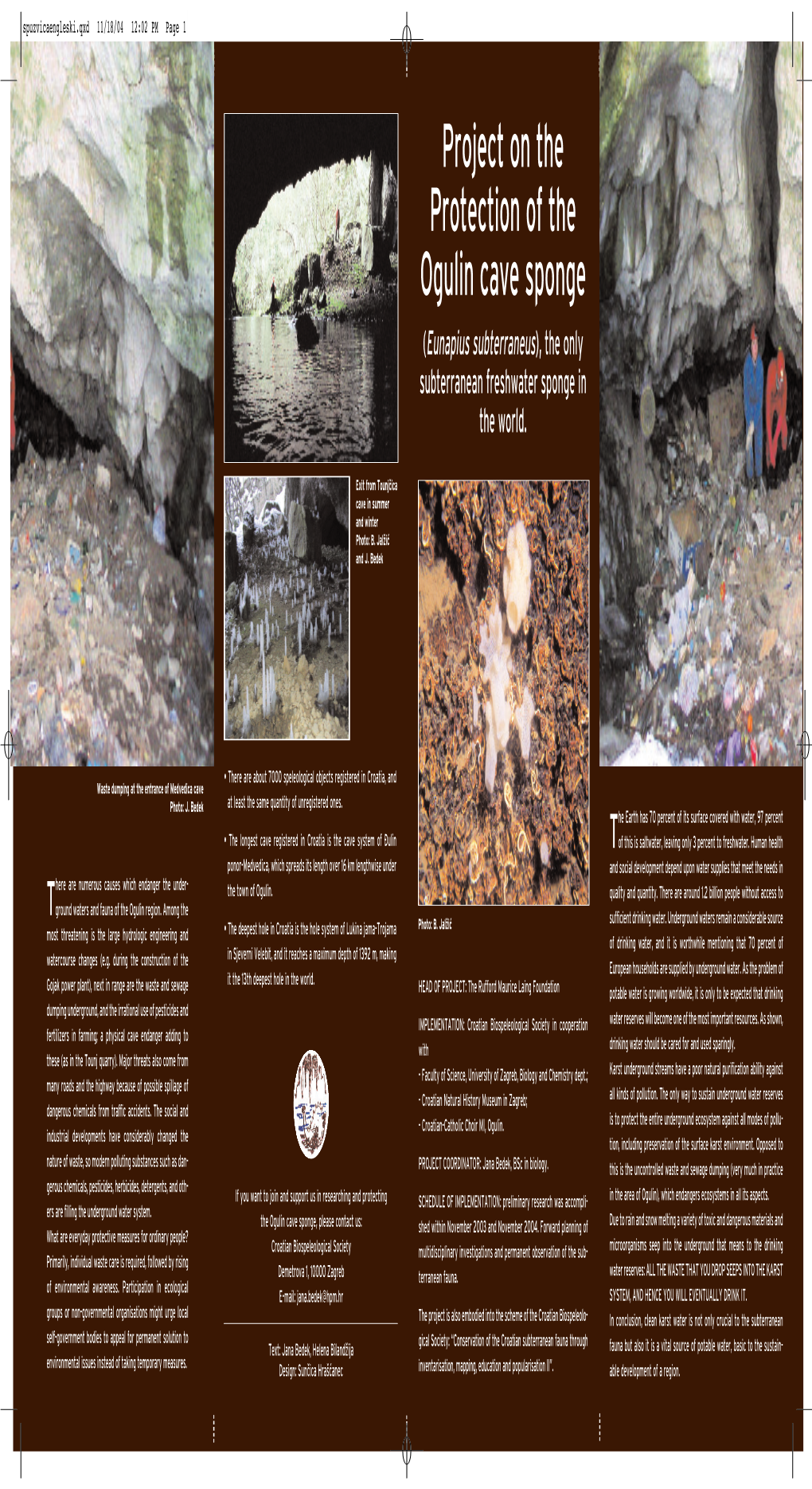 Project on the Protection of the Ogulin Cave Sponge (Eunapius Subterraneus), the Only Subterranean Freshwater Sponge in the World