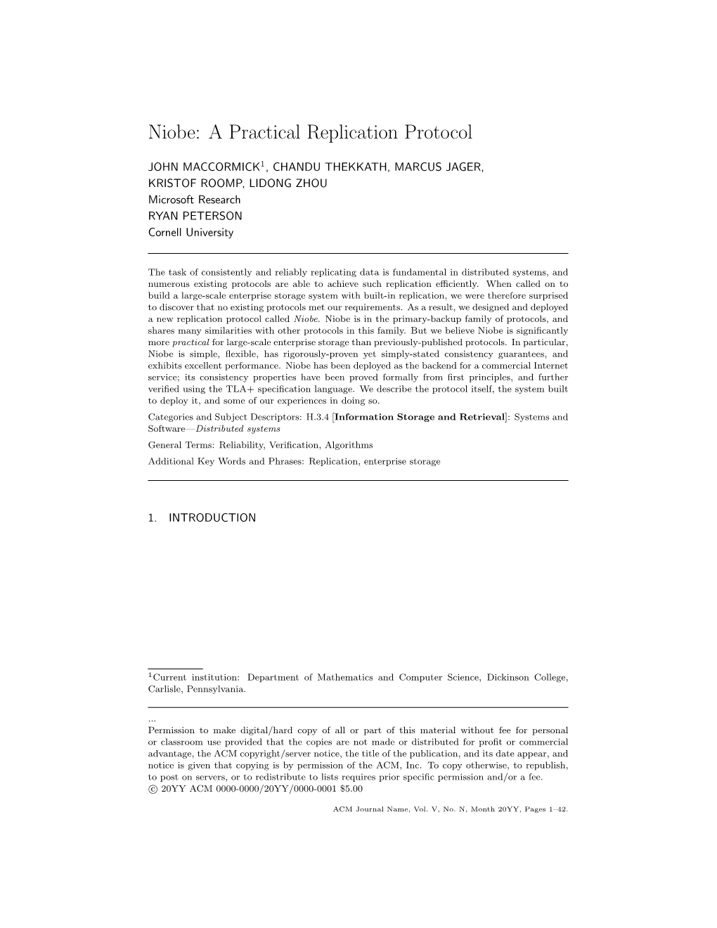 Niobe: a Practical Replication Protocol