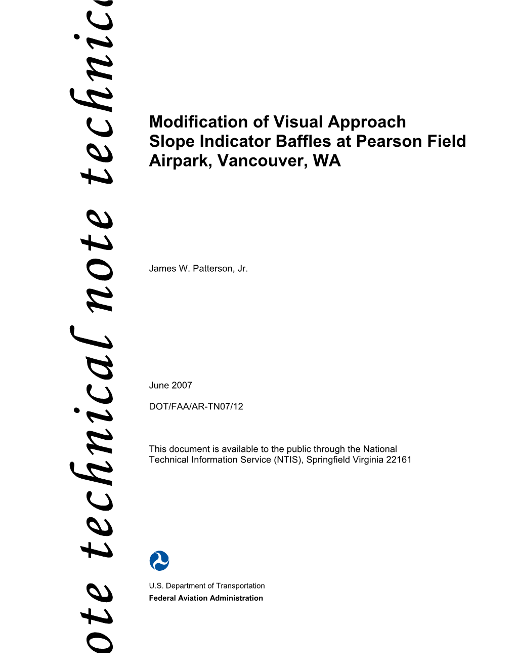 Modification of Visual Approach Slope Indicator Baffles at Pearson Field Airpark, Vancouver, WA