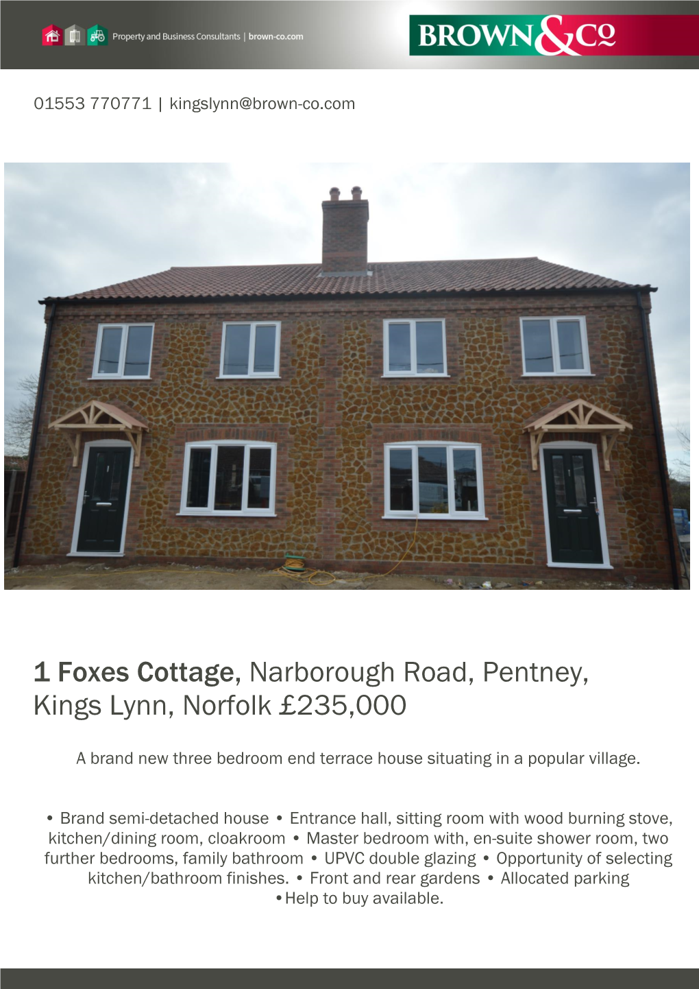 1 Foxes Cottage, Narborough Road, Pentney, Kings Lynn, Norfolk £235,000