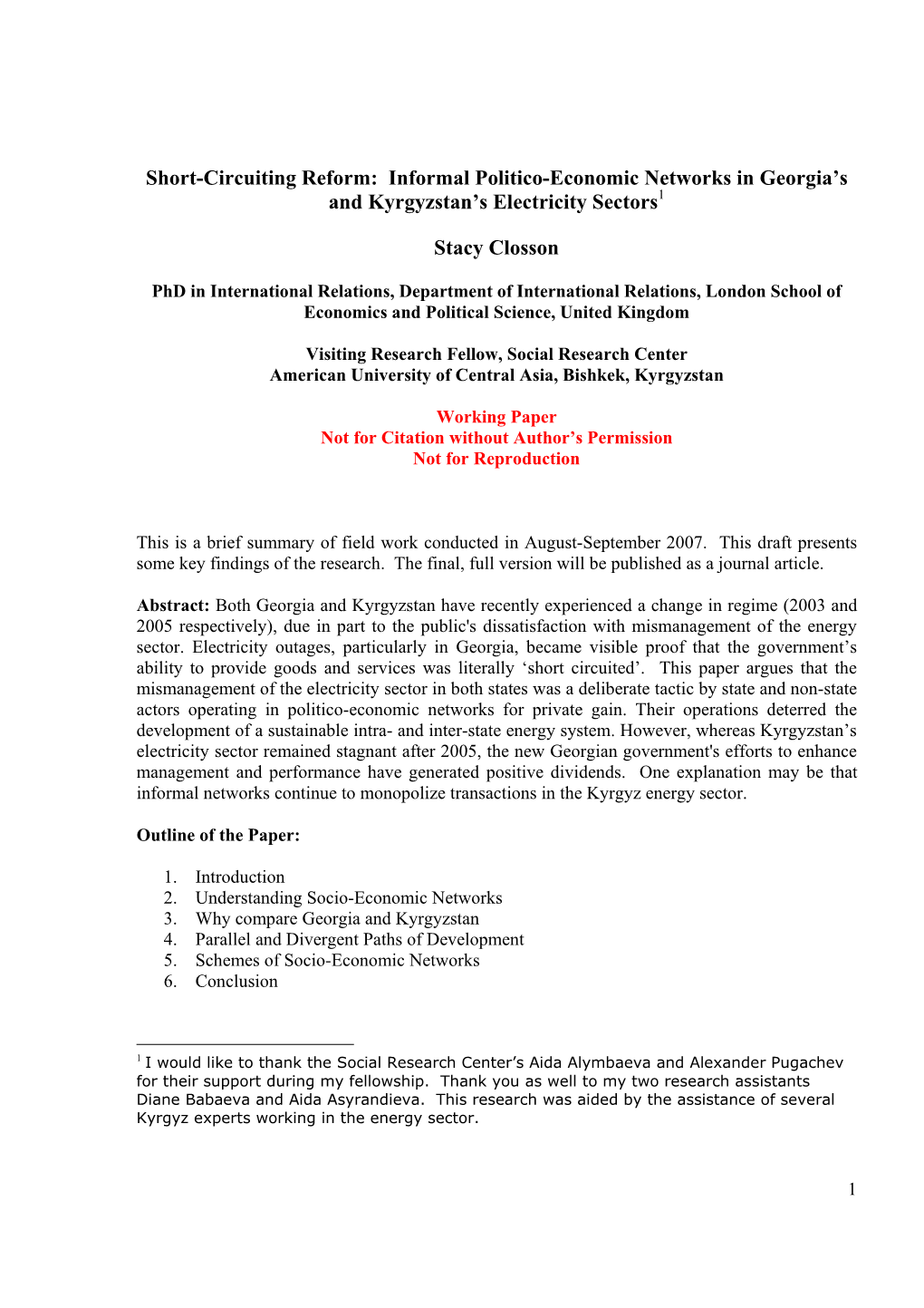 Informal Politico-Economic Networks in Georgia's and Kyrgyzstan's