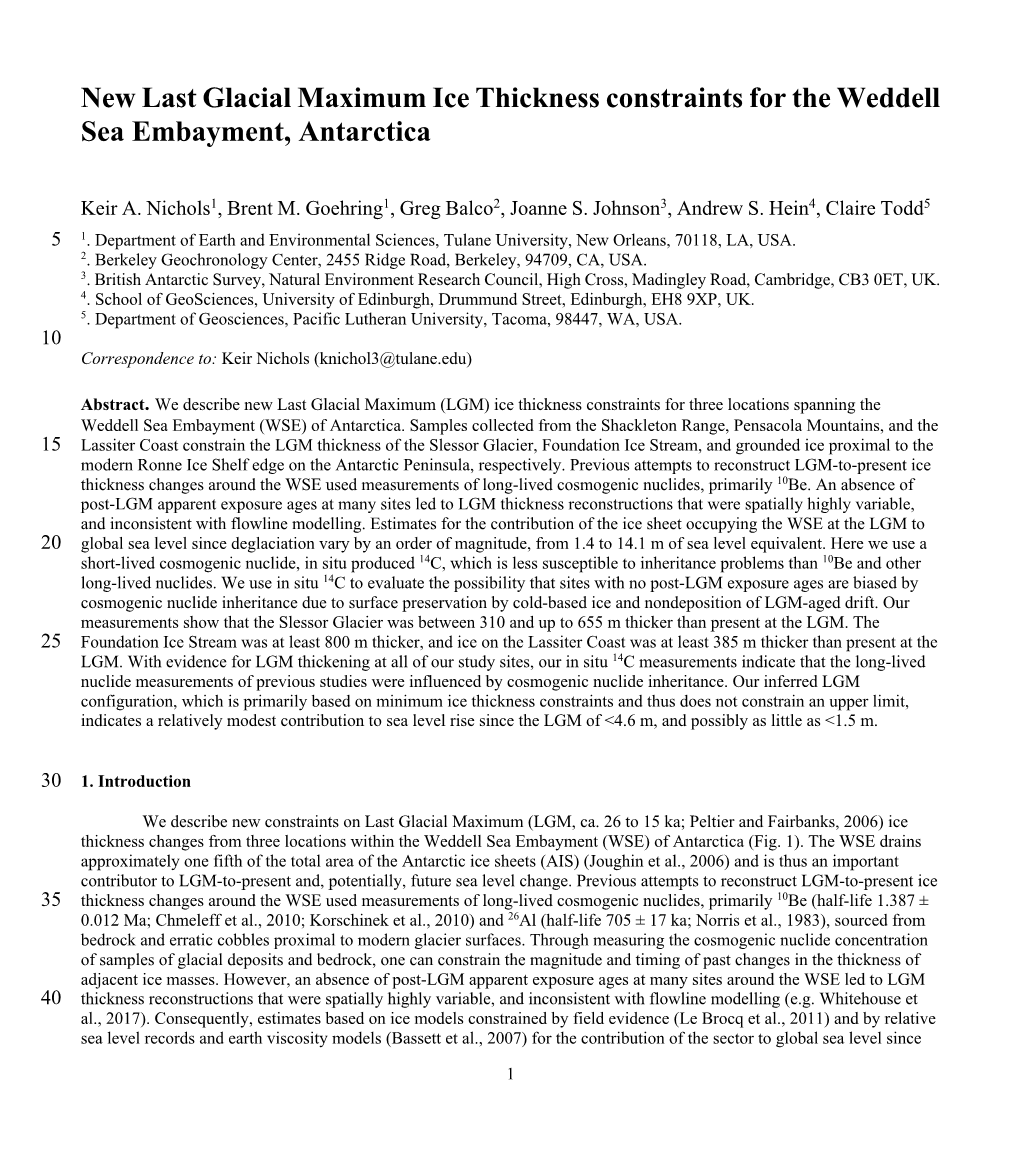 New Last Glacial Maximum Ice Thickness Constraints for the Weddell Sea Embayment, Antarctica