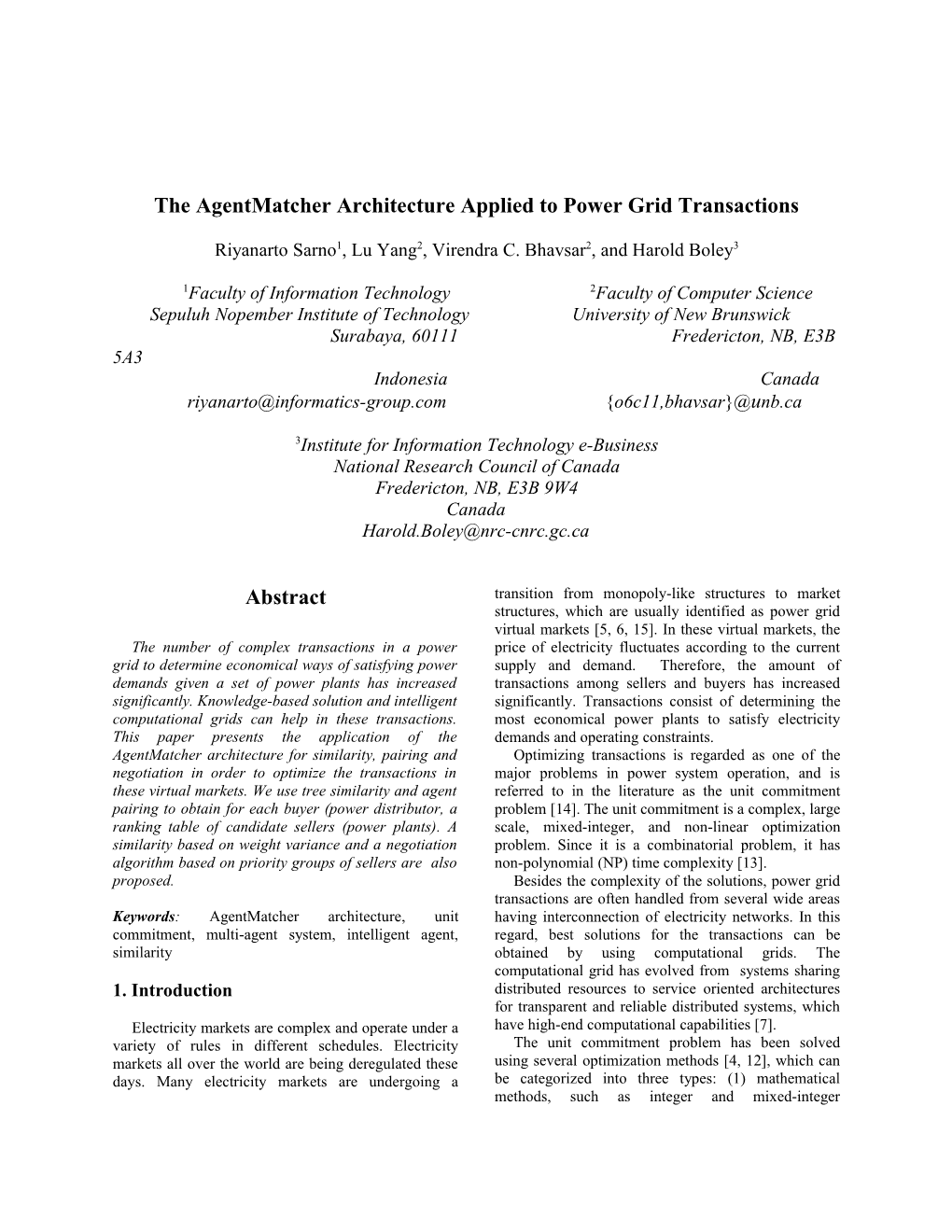 An Agentmatcher Architecture Applied to Power Grid Transaction